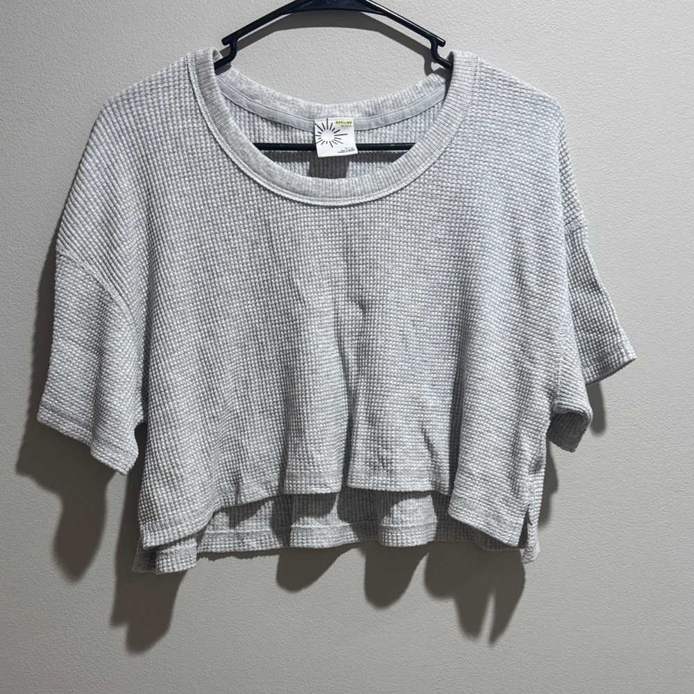 Aerie Light Gray Waffle Knit Top